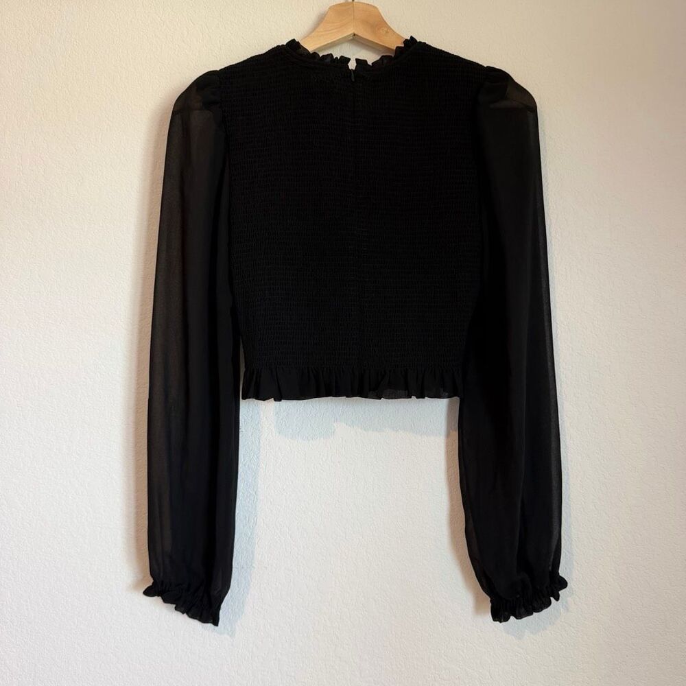 Aritzia Wilfred Black Tempest Smocked Chiffon Blouse Women's Size Large NWT - Picture 4 of 8